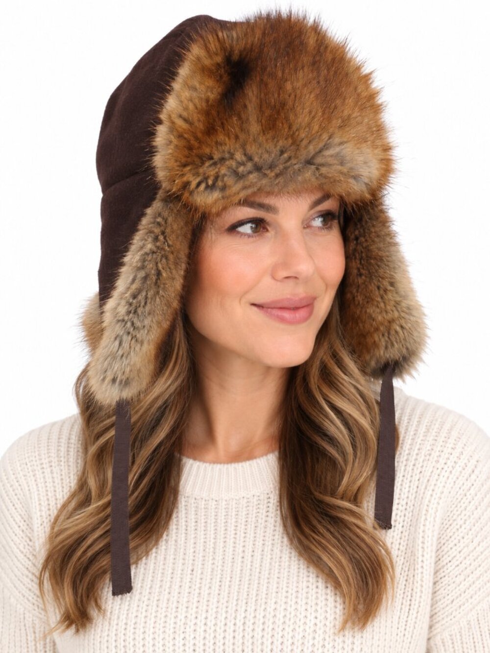 VINTAGE Muskrat Fur Winter Trapper Hat Brown One Size Wool Ear Flap Canadian